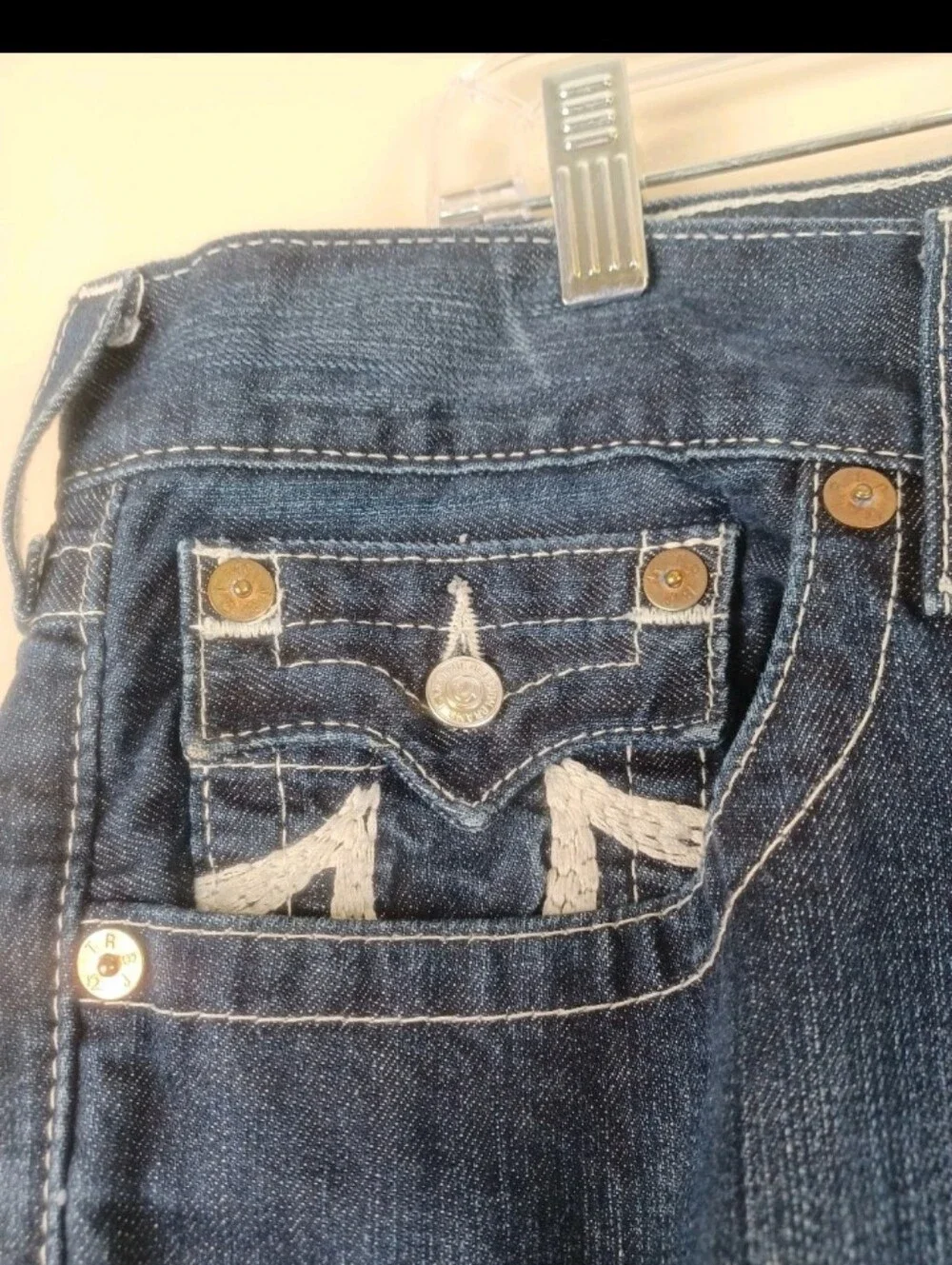 Rare True Religion Straight Flap Jeans Mens 40x35 Thick Stitch Streetwear READ